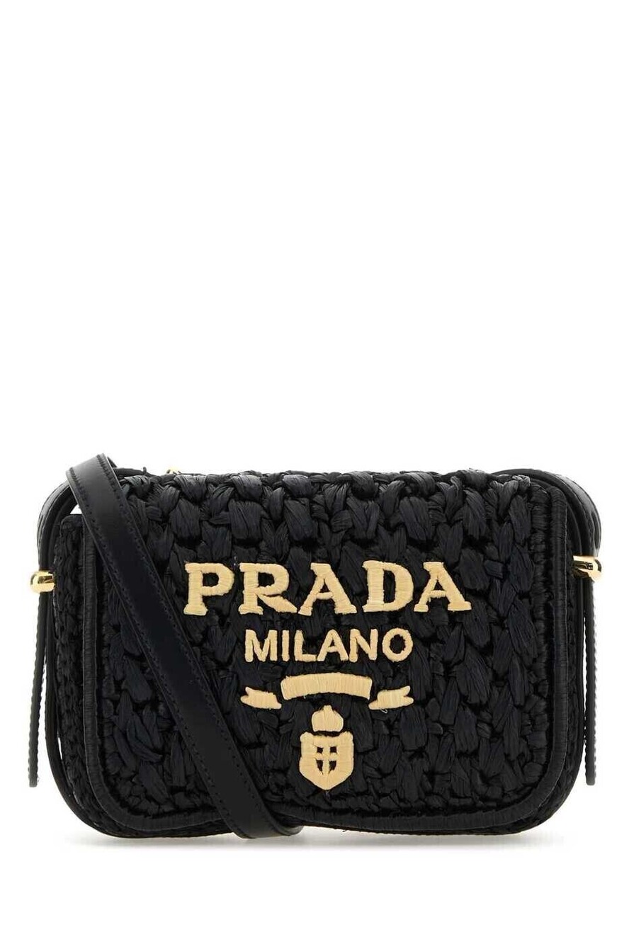 Prada Crochet Logo Chain Crossbody Bag Black